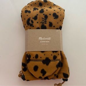 New! Madewell Fuzzy Slipper Socks Cheetah Animal Print Brown Black L / XL